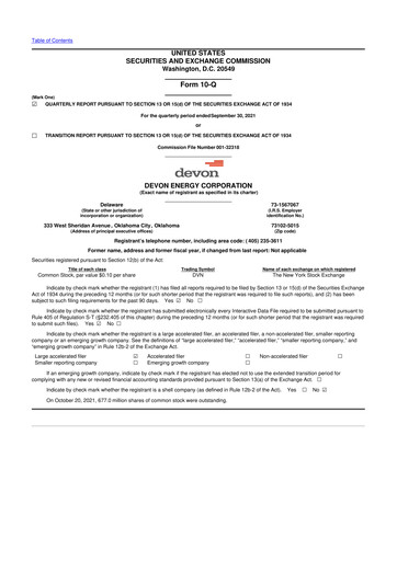 Thumbnail Devon Energy
 10-Q Quarterly Report FY2021 