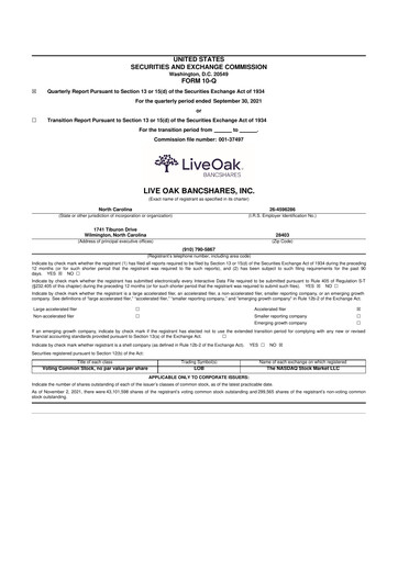 Thumbnail Live Oak Bank
 10-Q Quarterly Report FY2021 