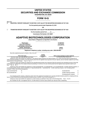 Miniature Adaptive Biotechnologies
 10-Q Rapport trimestriel 2021 