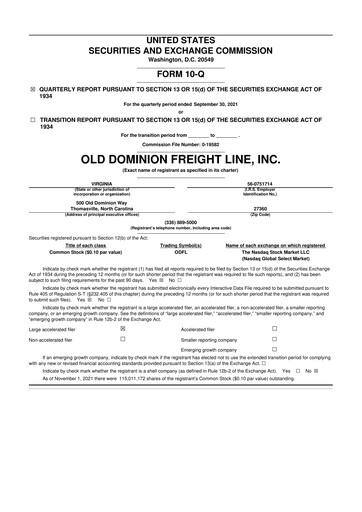 Thumbnail Old Dominion Freight Line
 10-Q Quarterly Report FY2021 
