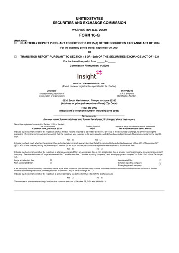 Thumbnail Insight Enterprises
 10-Q Quarterly Report FY2021 