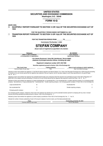 Thumbnail Stepan Company
 10-Q Quarterly Report FY2021 