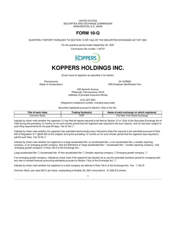 Thumbnail Koppers Holdings 10-Q Quarterly Report FY2021 