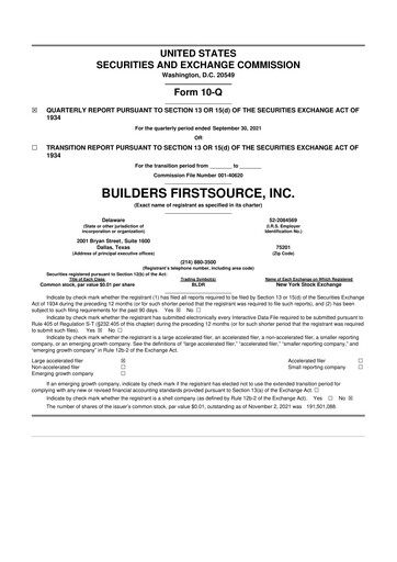 Miniature Builders FirstSource
 10-Q Rapport trimestriel 2021 