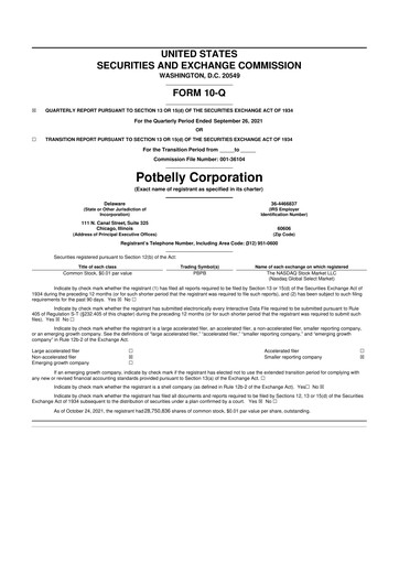Thumbnail Potbelly Corporation 10-Q Quarterly Report FY2021 