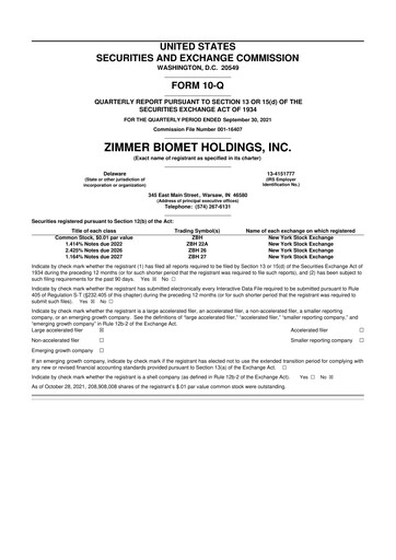 Thumbnail Zimmer Biomet 10-Q Quarterly Report FY2021 