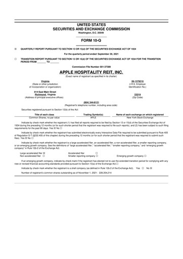 Thumbnail Apple Hospitality REIT
 10-Q Quarterly Report FY2021 