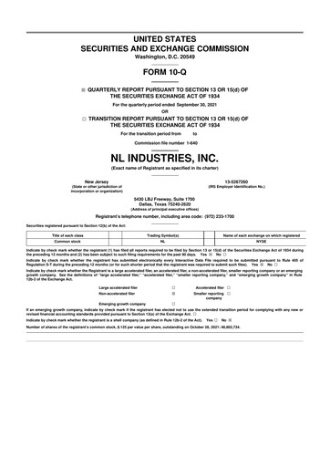 Thumbnail NL Industries 10-Q Quarterly Report FY2021 