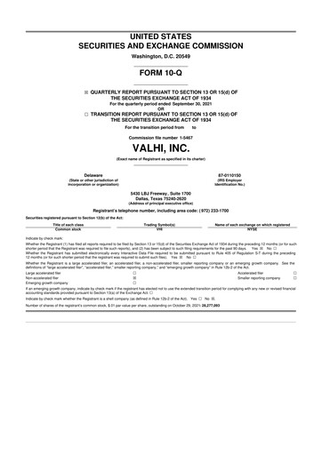 Thumbnail Valhi 10-Q Quarterly Report FY2021 