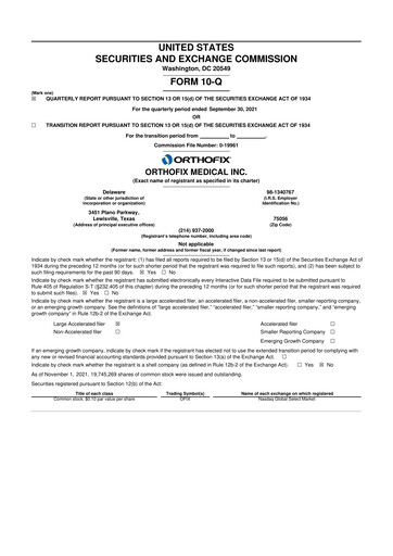 Thumbnail Orthofix Medical
 10-Q Quarterly Report FY2021 