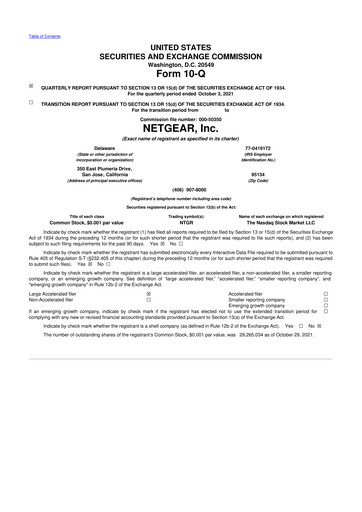 Miniature NETGEAR 10-Q Rapport trimestriel 2021 