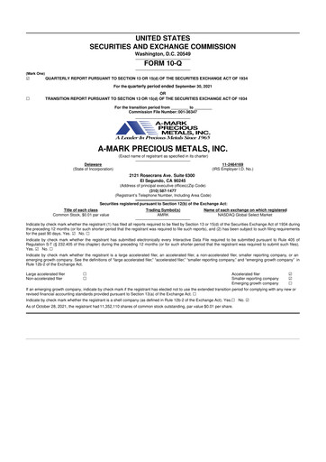 Thumbnail A-Mark Precious Metals 10-Q Quarterly Report FY2022 