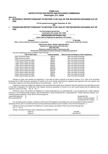Vorschaubild Berkshire Hathaway  10-Q Quartalsbericht 2021 