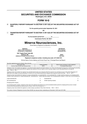 Vorschaubild Minerva Neurosciences
 10-Q Quartalsbericht  