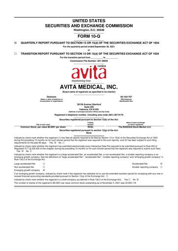 Vorschaubild AVITA Medical
 10-Q Quartalsbericht 2022 