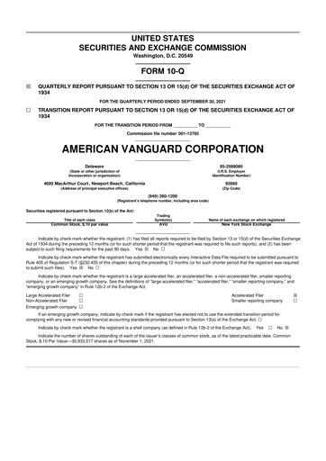 Miniature American Vanguard 10-Q Rapport trimestriel 2021 