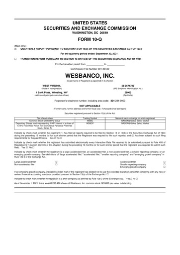 Miniature WesBanco 10-Q Rapport trimestriel  