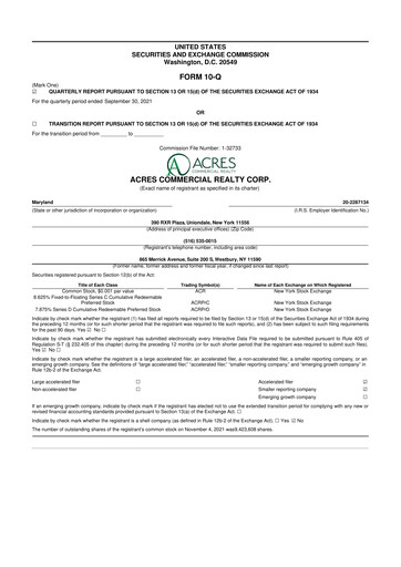 Vorschaubild ACRES Commercial Realty 10-Q Quartalsbericht 2021 
