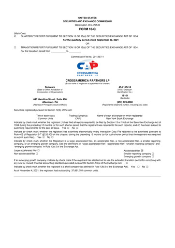 Thumbnail CrossAmerica Partners 10-Q Quarterly Report FY2021 