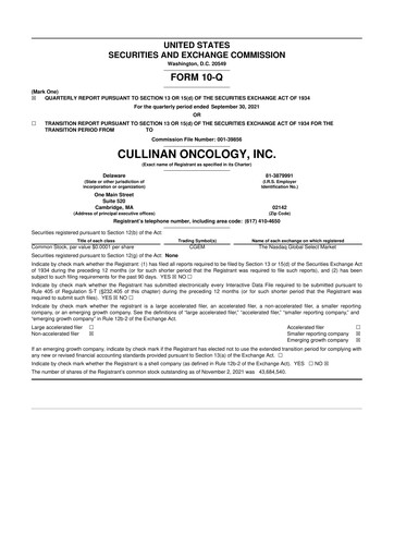 Thumbnail Cullinan Therapeutics 10-Q Quarterly Report FY2021 