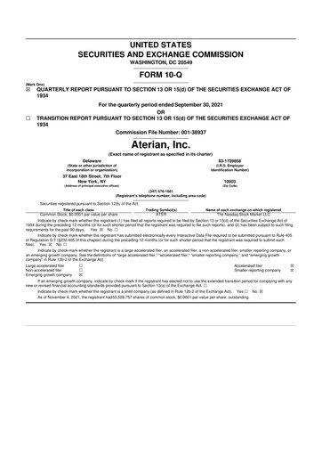 Thumbnail Aterian 10-Q Quarterly Report FY2021 