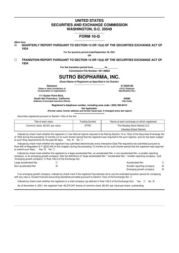 Thumbnail Sutro Biopharma 10-Q Quarterly Report FY2021 