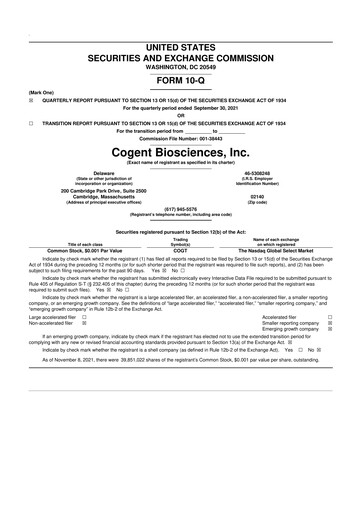 Miniature Cogent Biosciences 10-Q Rapport trimestriel 2021 