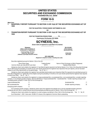 Thumbnail SCYNEXIS 10-Q Quarterly Report FY2021 