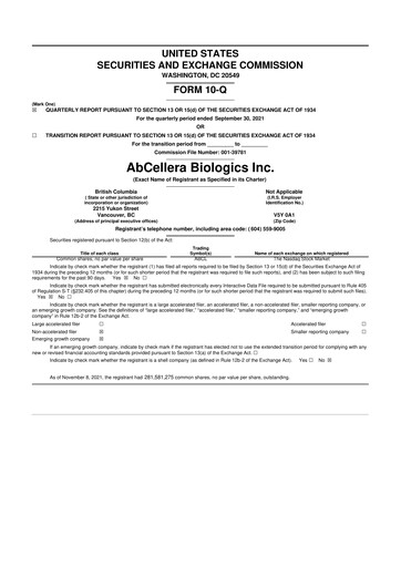 Thumbnail AbCellera
 10-Q Quarterly Report FY2021 
