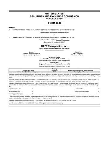 Thumbnail RAPT Therapeutics 10-Q Quarterly Report FY2021 
