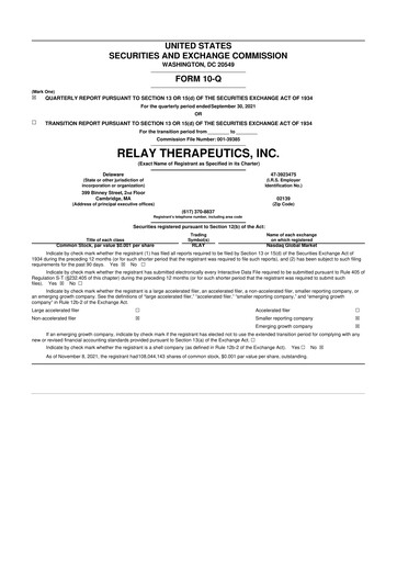 Thumbnail Relay Therapeutics 10-Q Quarterly Report FY2021 