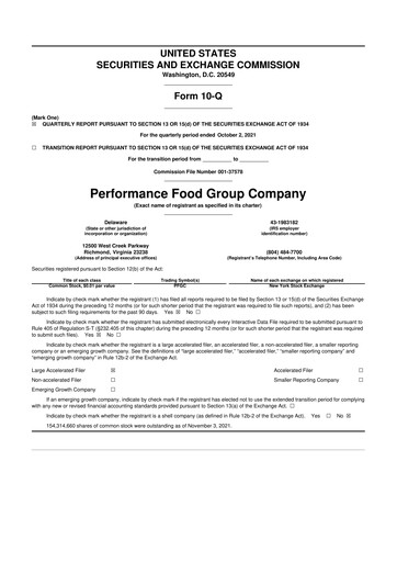 Miniature Performance Food Group 10-Q Rapport trimestriel 2022 