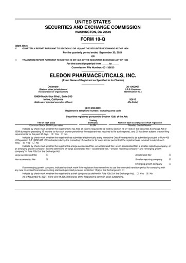 Thumbnail Eledon Pharmaceuticals 10-Q Quarterly Report FY2021 