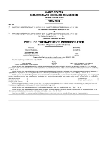 Thumbnail Prelude Therapeutics 10-Q Quarterly Report FY2021 
