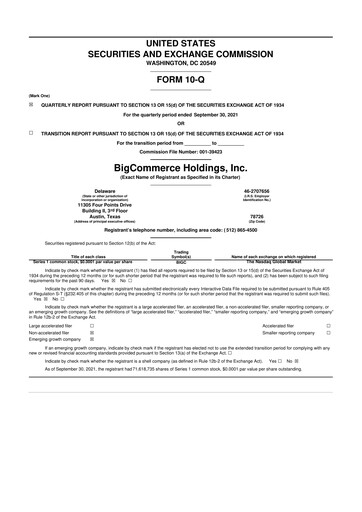 Thumbnail BigCommerce 10-Q Quarterly Report FY2021 
