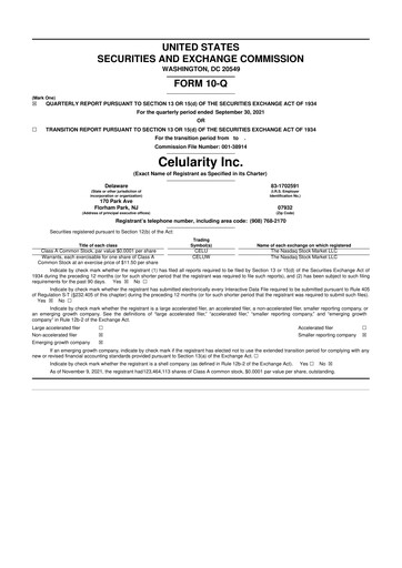 Thumbnail Celularity 10-Q Quarterly Report FY2021 