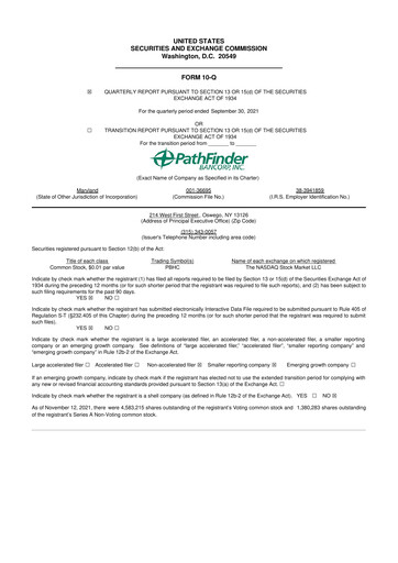 Miniature Pathfinder Bancorp 10-Q Rapport trimestriel 2021 