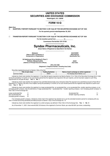 Thumbnail Syndax Pharmaceuticals 10-Q Quarterly Report FY2021 