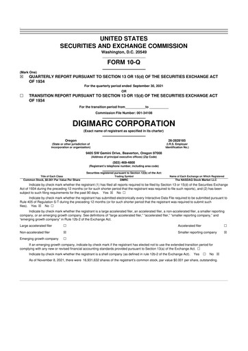 Vorschaubild Digimarc
 10-Q Quartalsbericht 2021 