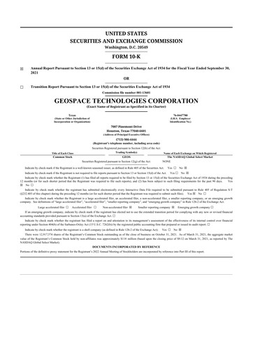 Thumbnail Geospace Technologies
 10-K Annual Report 2021