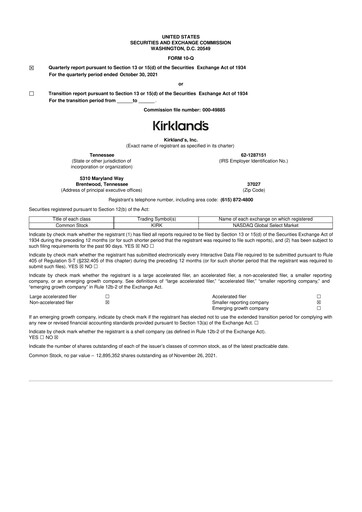 Thumbnail Kirkland's 10-Q Quarterly Report FY2021 