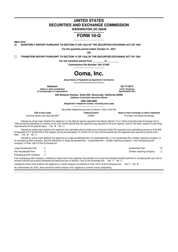 Miniature Ooma 10-Q Rapport trimestriel  