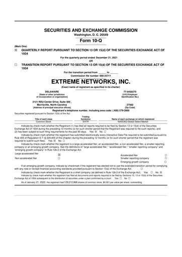 Thumbnail Extreme Networks
 10-Q Quarterly Report FY2022 