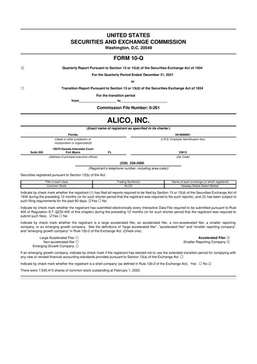 Thumbnail Alico
 10-Q Quarterly Report FY2022 