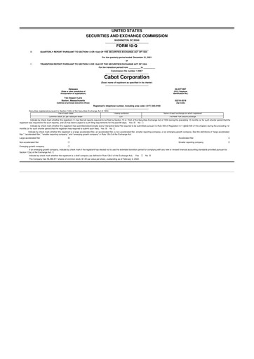 Thumbnail Cabot Corporation
 10-Q Quarterly Report FY2022 