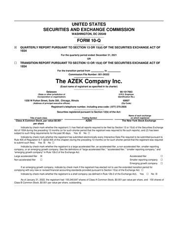 Miniature The AZEK Company
 10-Q Rapport trimestriel 2022 