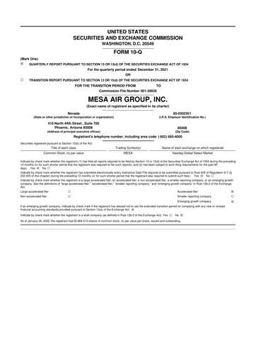 Thumbnail Republic Airways 10-Q Quarterly Report FY2022 