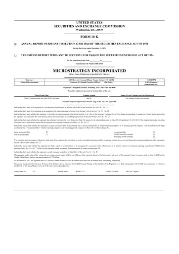 Thumbnail Strategy 
 (MicroStrategy) 10-K Annual Report 