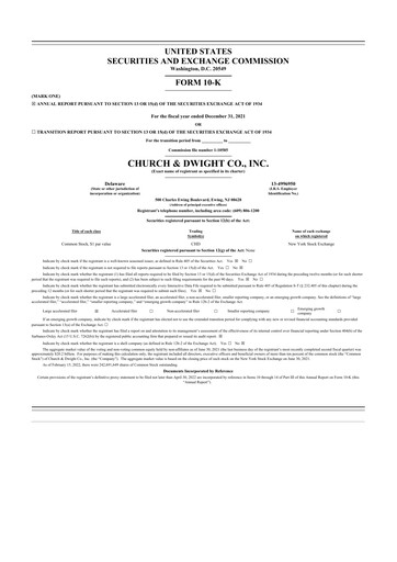 Thumbnail Church & Dwight
 10-K Annual Report 2021