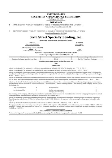 Thumbnail Sixth Street Specialty Lending 10-K Annual Report 